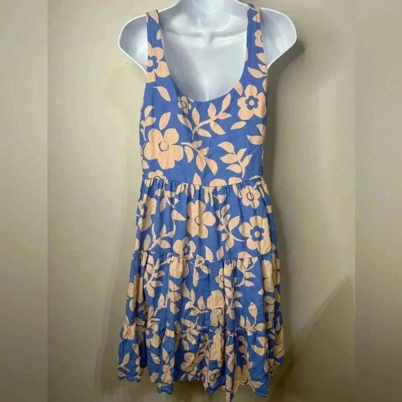 Mister Zimi Blue and Peach Floral Print Tiered Dress Size 4 - Picture 5 of 7
